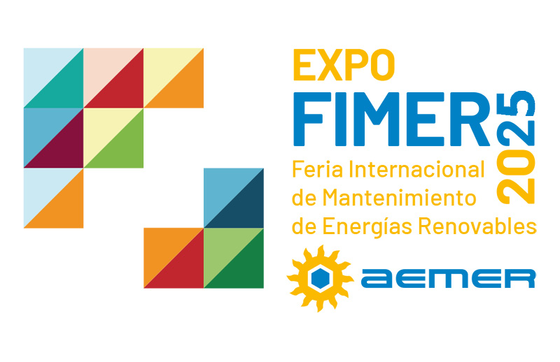 Logo de EXPOFIMER 2025, Feria Internacional de Mantenimiento de Energías Renovables, organizada por AEMER.