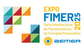 Logo de EXPOFIMER 2025, Feria Internacional de Mantenimiento de Energías Renovables, organizada por AEMER.